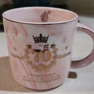 70th Birthday Marbled Pink Mug With Limited Edition Aged To Perfection Fabulous